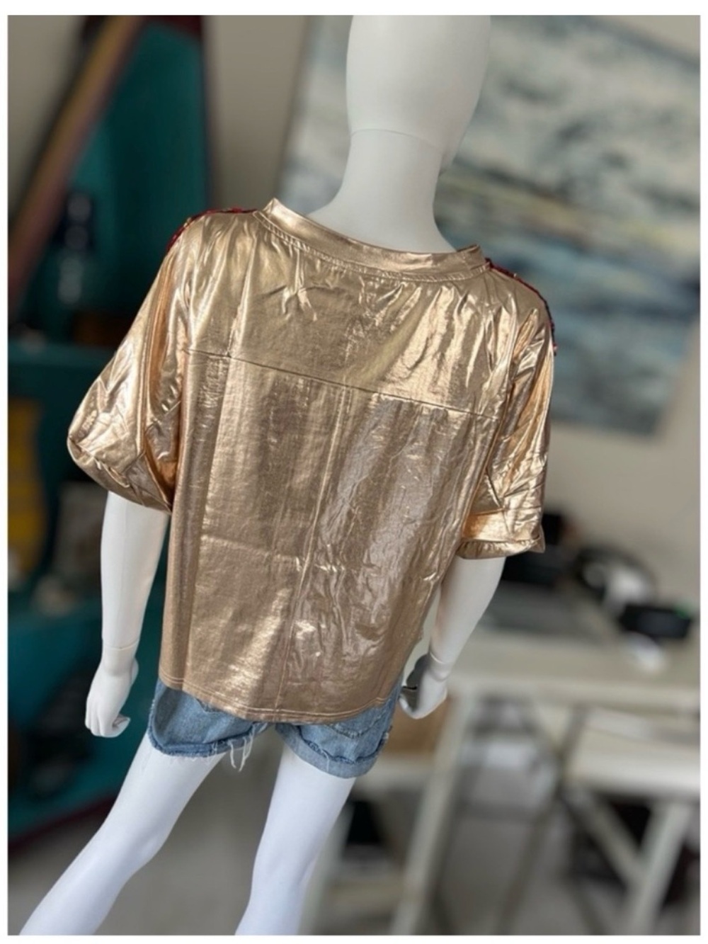 FANCO sequin front metallic gold back top S M L - Picture 5 of 7
